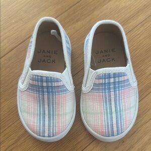 Janie and Jack Kids Plaid Slip-On Shoes - Blue and Pink